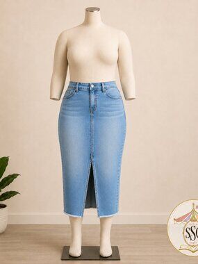 Torrid Denim Front Slit Midi Skirt Size 16 NWT